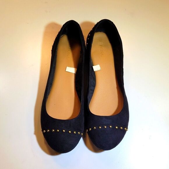 MERONA STUDDED GOLD EMBELLISHMENTS ROUND TOE SUEDE SLIP ON SHOE - Picture 2 of 14